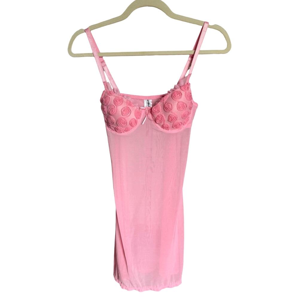 00's vintage baby pink mesh rosette coquette fairy y2k slip dress M rampage - Picture 7 of 8
